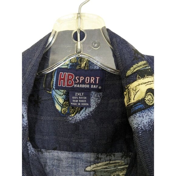 HB Sport Harbor Bay Vintage Hawaiian Shirt Mens 2XLT 2XL Tall Car Print Blue - Picture 6 of 6